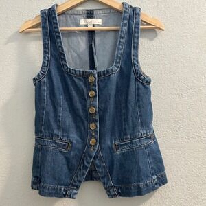 LOFT Petites Denim Vest Button Front Square Neck Size 00P NEW $60
